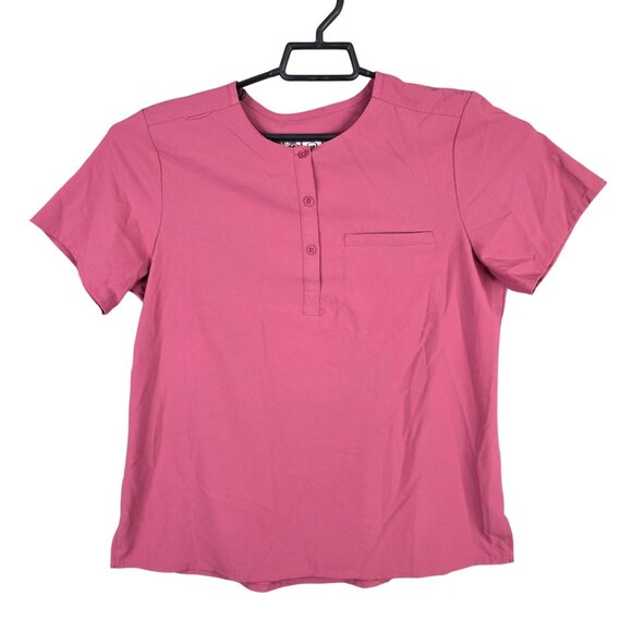Womens Wonder Wink Renew Pink Scrub Top Modern Fit Short Sleeve 1/4 Button M - Picture 1 of 8